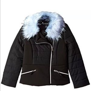 Rothschild Black Moto Coat W Blue Faux Fur Collar